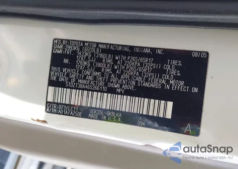 2006 Toyota Sequoia Limited V8 из США, поврежденный, VIN 5TDZT38A46S266110